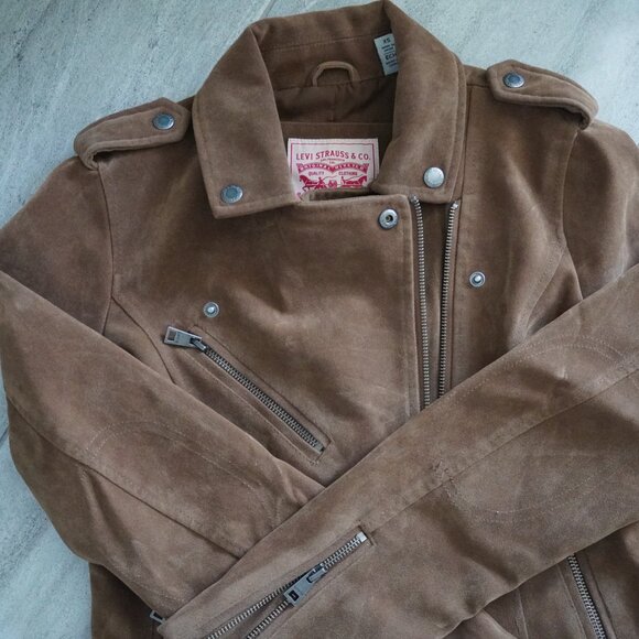 Levi’s Women’s Faux Suede Moto Jacket – Brown – Biker Style - Picture 2 of 8